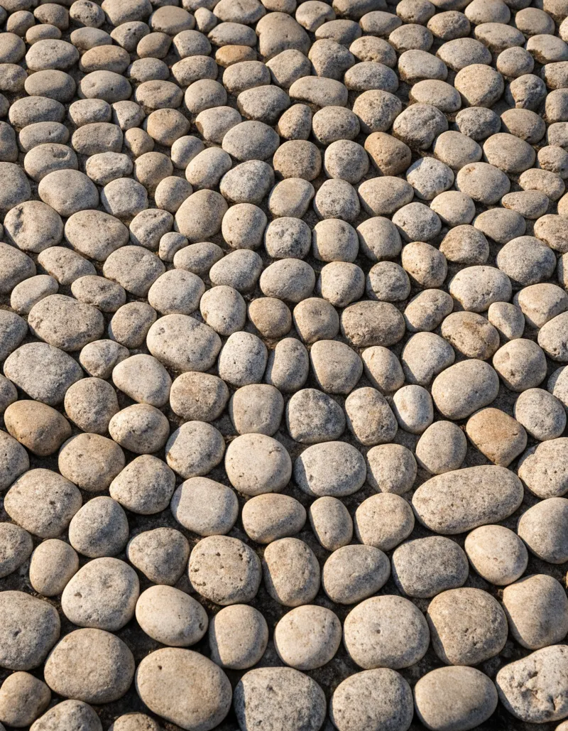 Tumbled Egyptian stone cobbles for paving, edges softened and faces already worn
